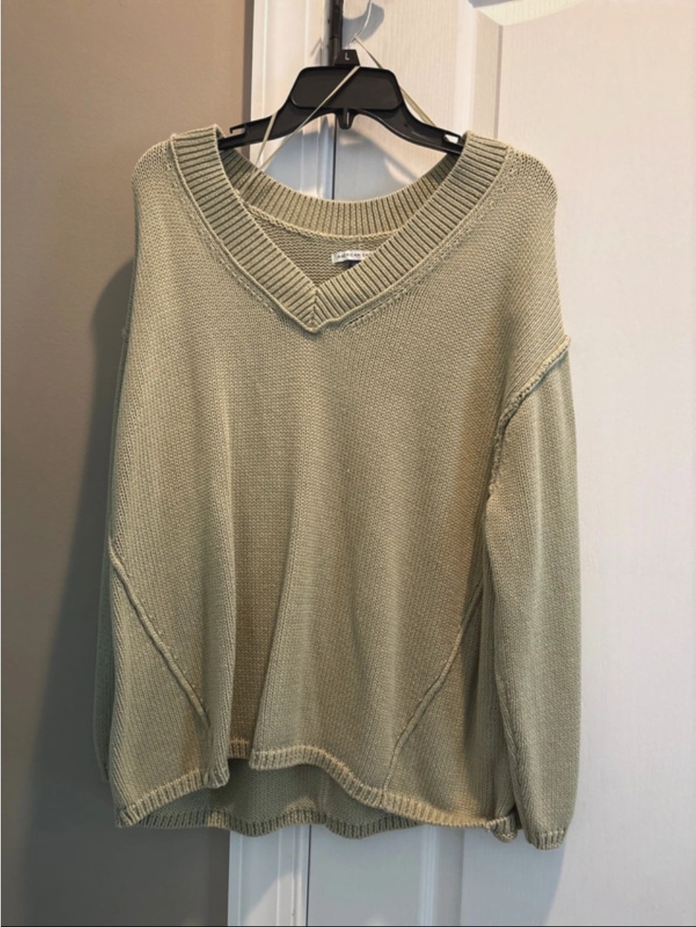 American Eagle Outfitters Relaxed V-Neck Sweater in Light Sage